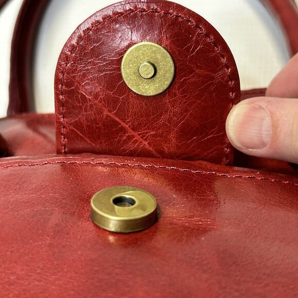 ELLIOT LUCCA Dome Satchel Bag | Faro Red Glazed Crackled Leather Crossbody - Picture 6 of 15